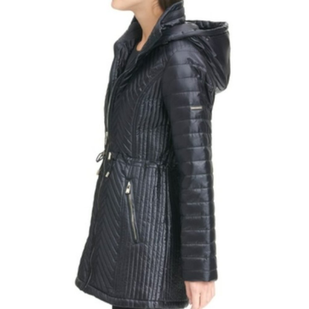Karl Lagerfeld Paris Quilted Hood Black Lightweight Winter Jacket Size M - Picture 3 of 15